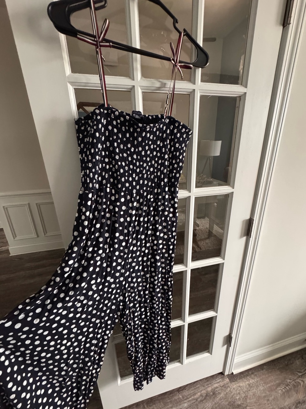 Tommy Hilfiger Navy and White Polka Dot Strap Jumpsuit